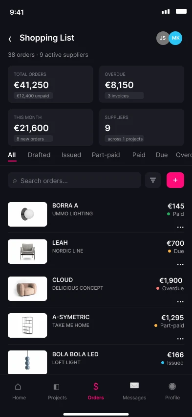 SIMTU Mobile app — Shopping List
